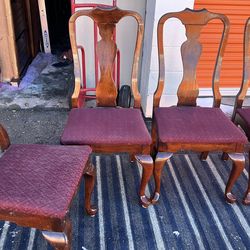 4 vintage dining chairs solid wood fabric seat color wine(address in description)
