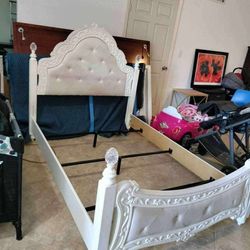 🎁 BEAUTIFUL FULL SIZE BEDROOM SET: WHITE COLOR DRESSER , MIRROR, PRINCESS BED FRAME, NIGHTSTAND 🎁