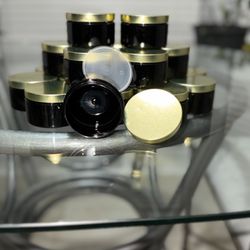 18 Empty 4oz Black PET Plastic Jars w/ Gold Lids – Gloss Finish – New