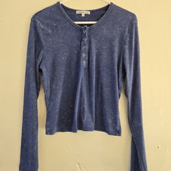 Blue Long-Sleeve Henley Shirt 