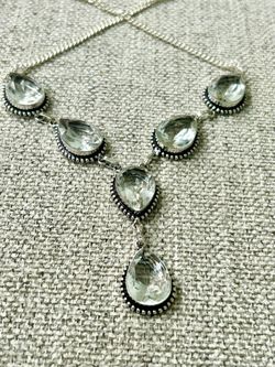 Gorgeous White Topaz Gemstone Statement Necklace In Sterling Silver