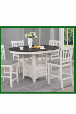 Counter Height Dining Set – 5 Piece Table & Chairs – Chalk Grey