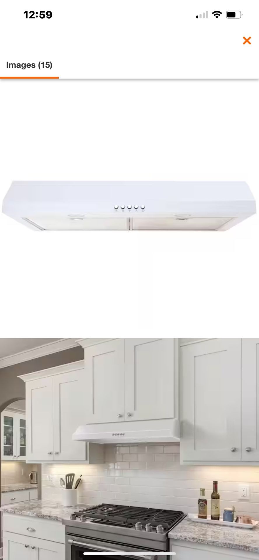Under Cabinet White Range Hood 30”