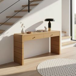 Homy Casa · Arcade 55″ Wooden Console Table · 2 Drawers Natural