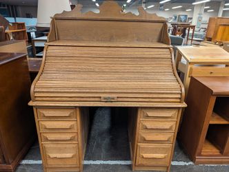 Vintage Oak Wood Roll Up Secretary Desk