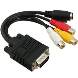 Audio Jack Adapter VGA SVGA to S-Video 3 RCA AV Adapter Converter Cable. This Audio Jack Adapter VGA SVGA to S-Video 3 RCA AV Adapter Converter Cable 
