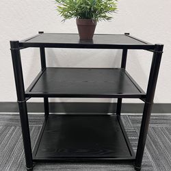 Black Metal Woodgrain Side Table - 3 shelves