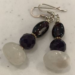 Moonstone, Faceted Amethyst and Garnet Earrings