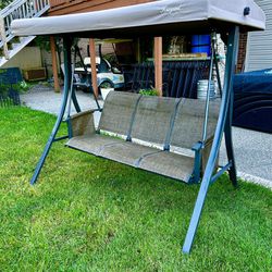 KOZYARD Brenda 3-Person Powder Coated Steel Frame Patio Swing with Taupe Color Canopy