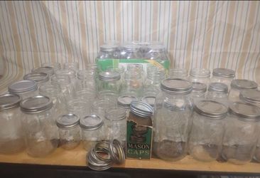 Large Lot of Glass Mason Jars with Lids