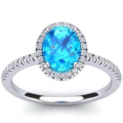 Gorgeous Diamond And Blue Topaz Ring- 1.25 Carats Total Weight