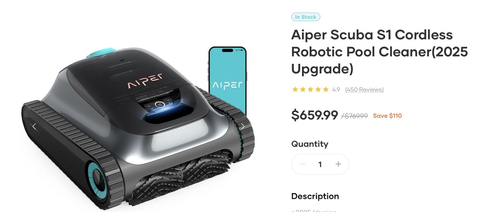 Aiper Scuba S1 Cordless Robotic Pool Cleaner (2025 Upgrade)