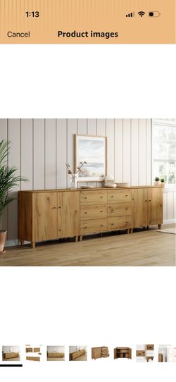 WAMPAT Sideboards Buffet Cabinet, 3-in-1 Wood Wide Credenza Storage Cabinet with Doors and Drawers, Modern Kitchen Coffee Bar Table with Storage for L