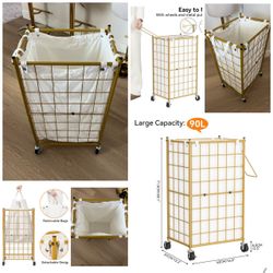 Gold Hamper Laundry Basket with Wheels