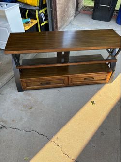Wood and Metal TV Stand with Glass Shelf