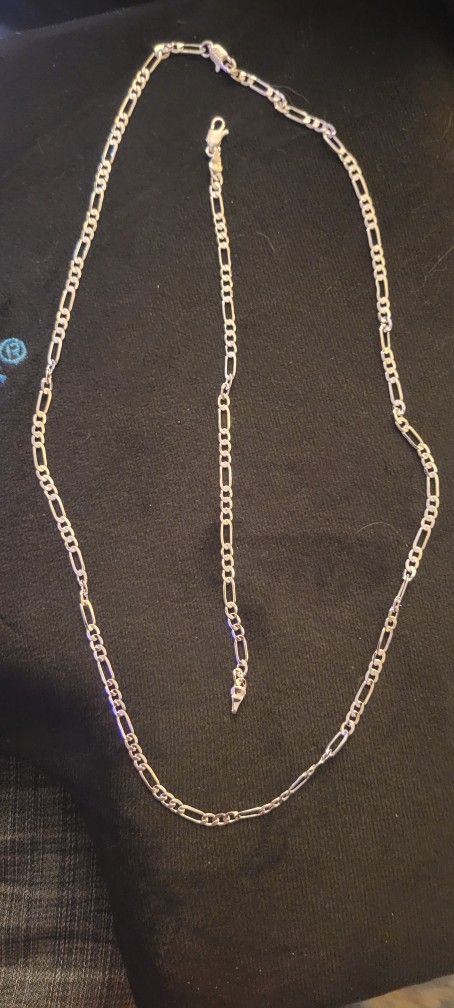 Figaro Style 925 Silver Bracelet And Necklace Set