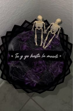 Gothic Skeleton Couple Purple Rose Bouquet