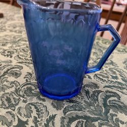 Antique Shirley Temple Cobalt Blue Glass Small Pitcher