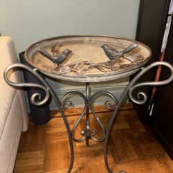 Shallow Antique Birdbath with Three Leg Stand