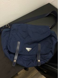Prada Logo Tessuto Nylon Messenger Bag Navy Blue
