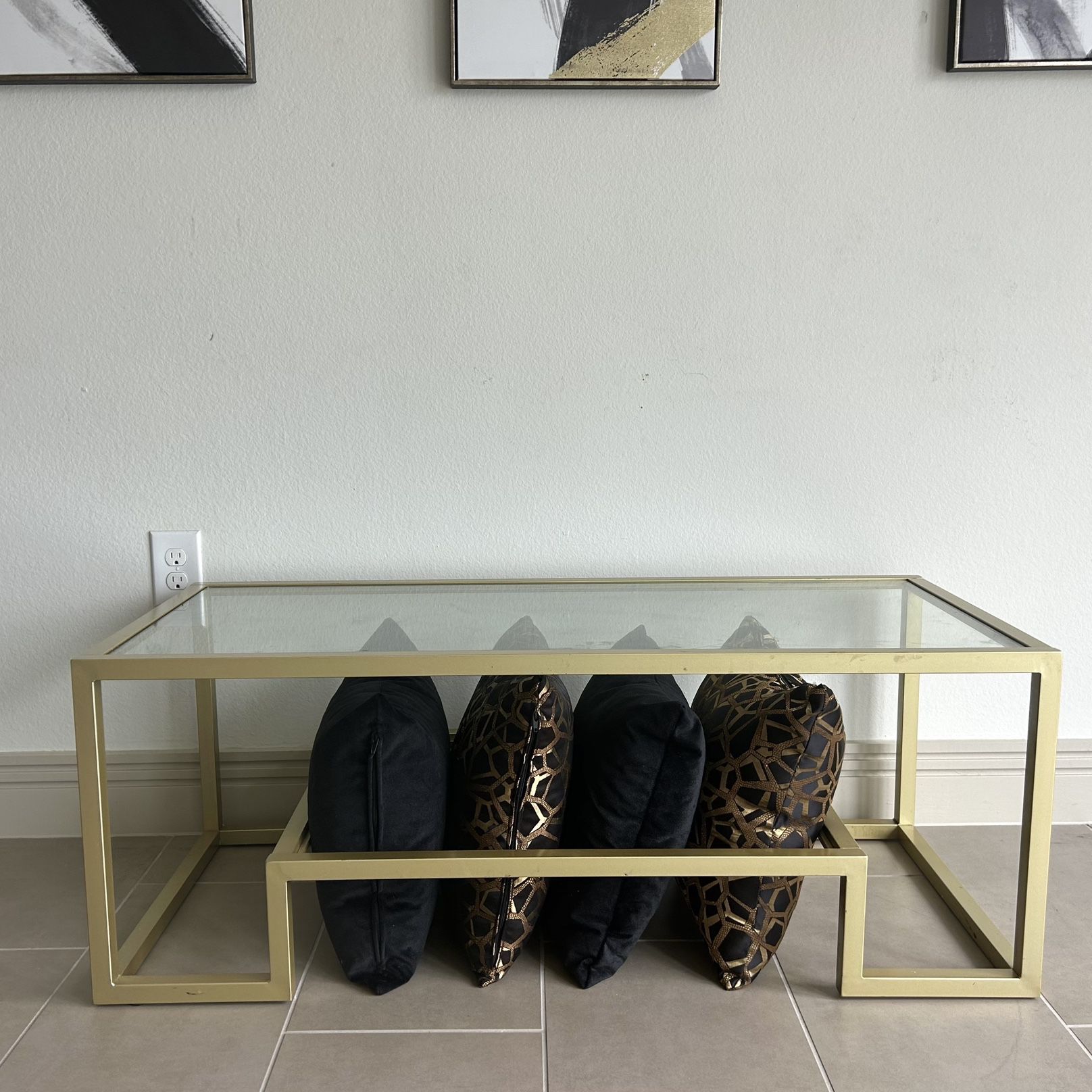 Modern GOLD Coffee Table With Pillows