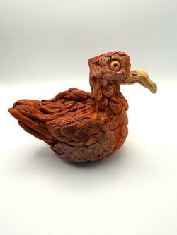 Whimsical Red Ceramic Bird With Crooked Beak