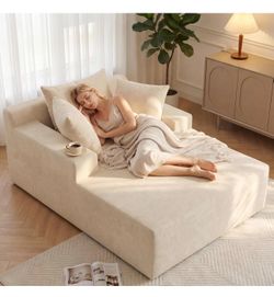 66" Chaise Lounge Chair Indoor, Oversized Boneless Lounge Chair with 3 Pillows, Chenille Cloud Reading Chair for Living Room Bedroom, Deep Seat Sleepe