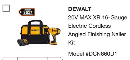 DEWALT 20V MAX XR 16-Gauge Electric Cordless Angled Finishing Nailer Kit Model #DCN660D1