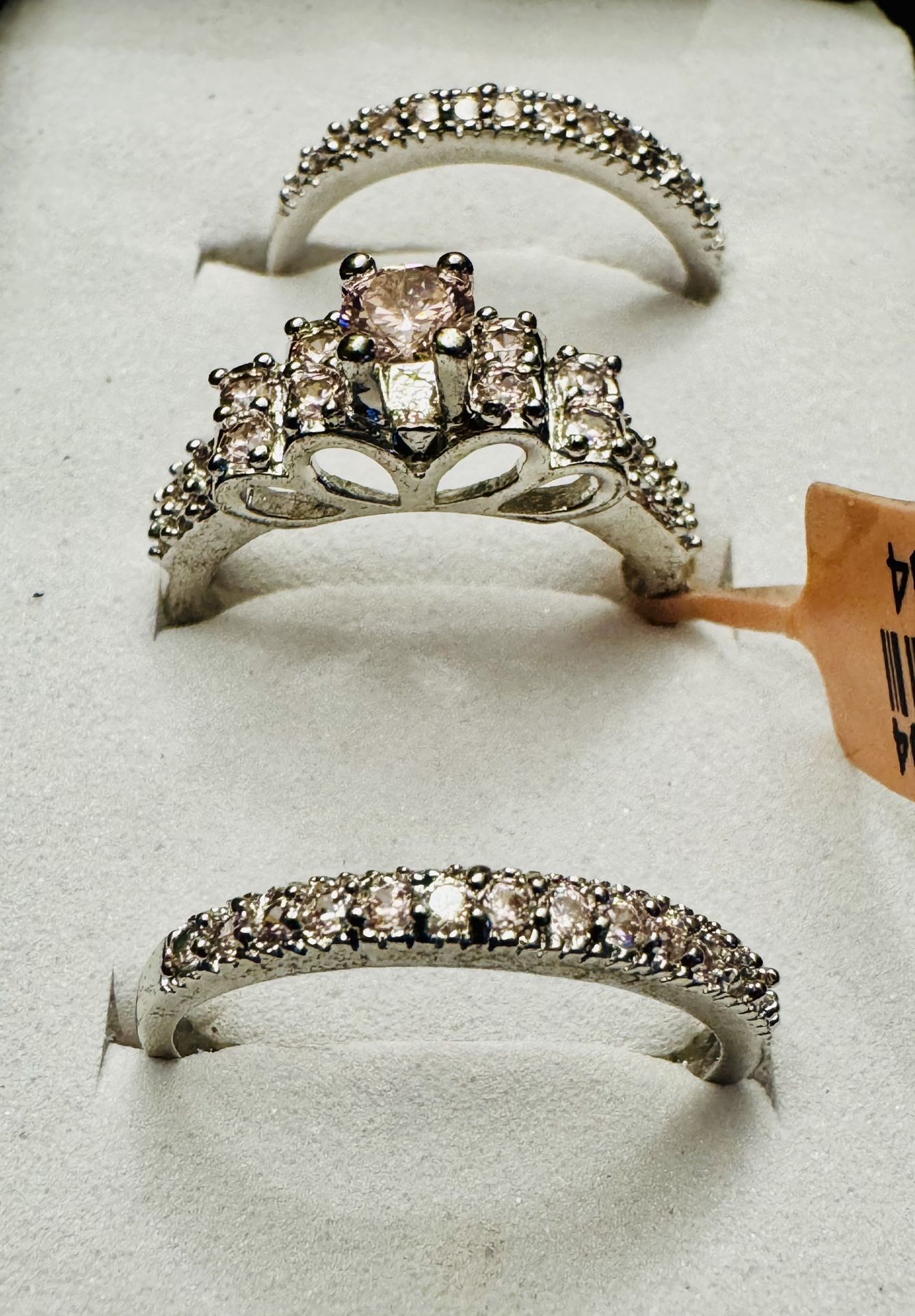 Very Pretty Brand New With The Tags. Pink Gemstone Wedding Band Set (Size 9) SS 925