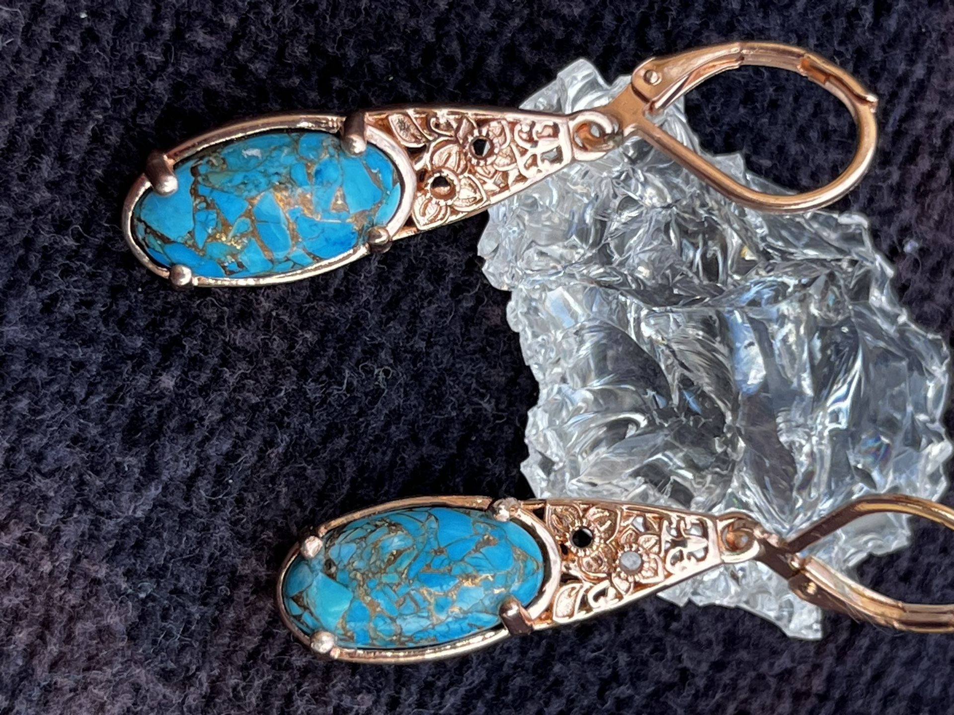 Turquoise Earrings 6.10 ctw  18k Rose  Gold Plated  