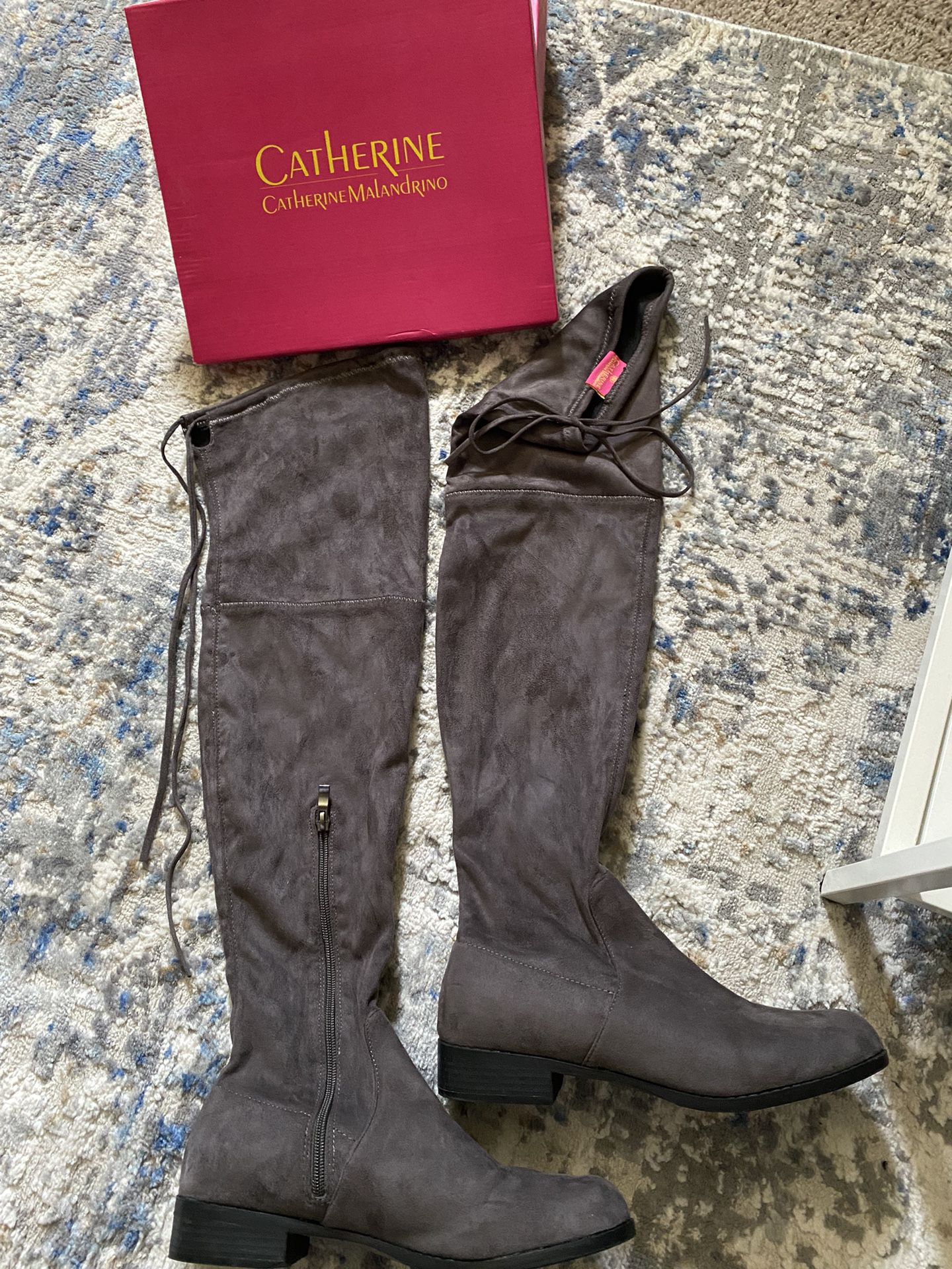 Catherine Malandrino Grey Suede Thigh High Boots Size 8 1/2 