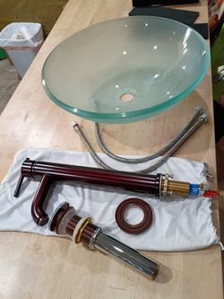 Frosted Glass Vessel Sink with Faucet Set, open box ,never used , display glass available now