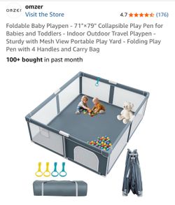 Foldable Baby Playpen with pad 71” x 79”.  Very durable. Like new. Barely used. o