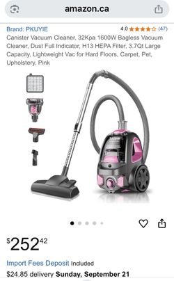 Canister Vacuum Cleaner, 32Kpa 1600W Bagless Vacuum Cleaner, Dust Full Indicator, H13 HEPA Filter, 3.7Qt Large Capacity, Lightweight Vac for Hard Floo
