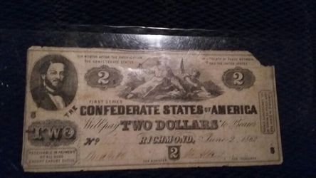 1862 Confederate states $2 bill