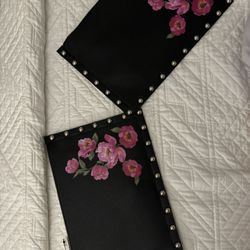 Black House White Market Black Flowered Clutch Bag With Studded Frame And Strap