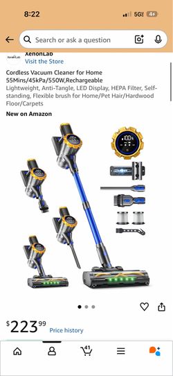 XenonLab Cordless Vacuum Cleaner – 45kPa, 550W, 55-Min Runtime