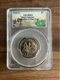 2026-D CAC MS 63 Native American 1$ Oneida Allies Valley Forge