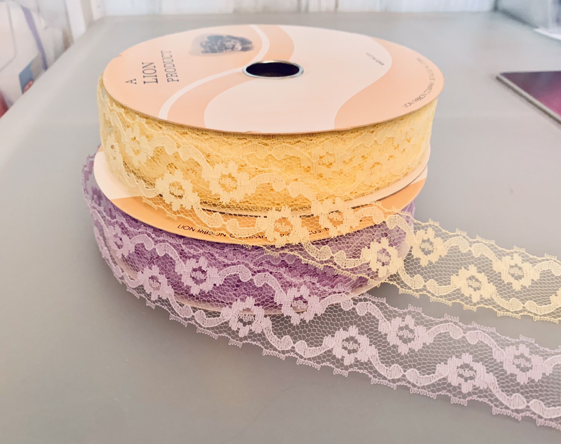 6 Yds of 1 3/8” Vintage Lace - Lavender or Yellow #040624A8 / #040624A9