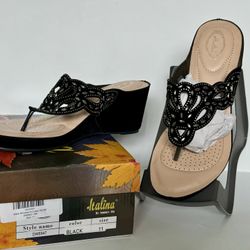 Italina Summer Rio Rhinestone Platform Wedge Sandal Black Size 11 New In Box