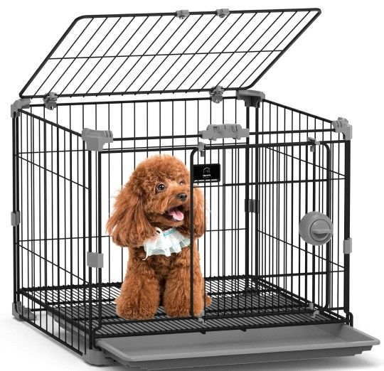 Dog Crate for Small Dogs Under 25lbs,24 inch Black Thick Metal Dog Kennel Indoor Wire Cage with Double Door and Removable Tray for Pets,Puppy