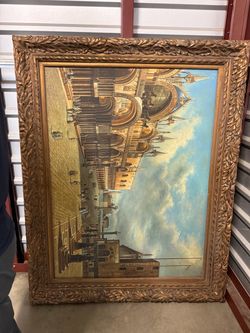 Large Venice St. Mark’s Square Painting – Ornate Frame – 47 x 58.5