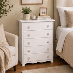 Beautiful White 5-Drawer Dresser Floral Knobs
