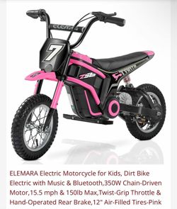 ELEMARA Electric Dirt Bike Pink Kids 15.5mph Bluetooth