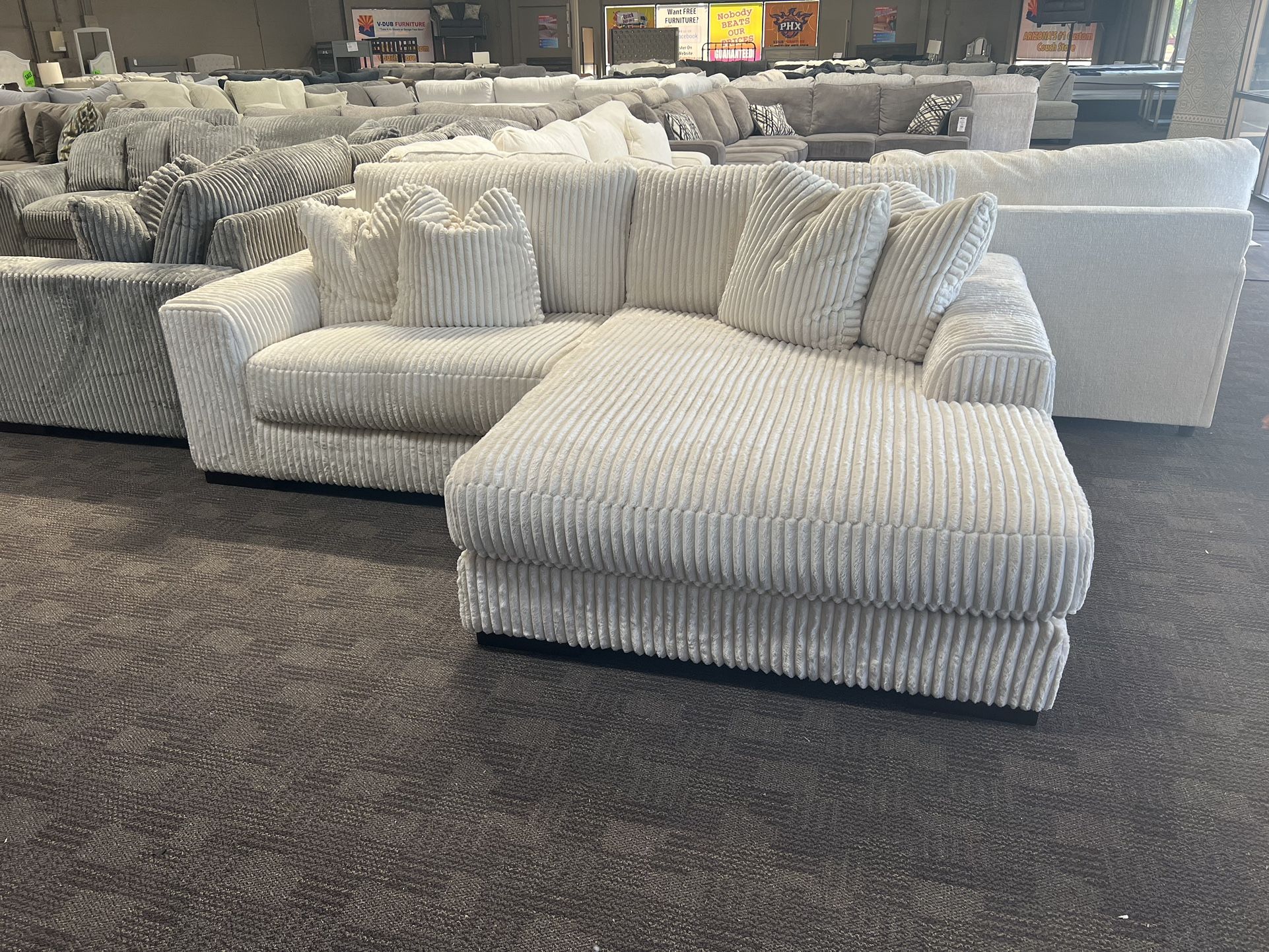 Super Soft Cream White Corduroy Sectional Couch
