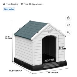 Large Plastic Dog House with Air Vents and Elevated Floor,Water Resistant Dog Puppy Shelter for Indoor and Outdoor Use,Spacious and Durable(41