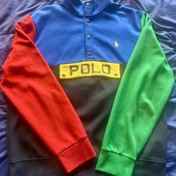 Polo Ralph Lauren Mens Large Snap T Colorblock Pullover Sweatshirt Pony