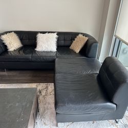 Modern Black Leather Sectional Sofa