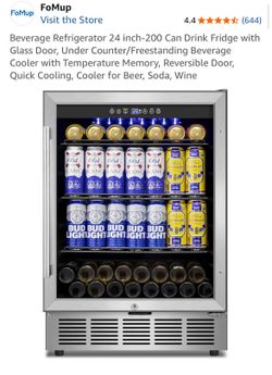 Beverage Refrigerator 24 inch-200 Can Drink Fridge with Glass Door, Under Counter/Freestanding Beverage Cooler with Temperature Memory, Reversible Doo