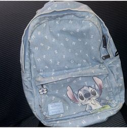 Loungefly Disney Lilo & Stitch Denim Blue Backpack Spell Out All Over Print